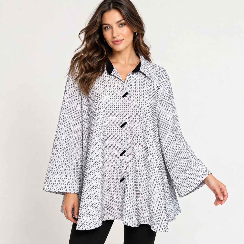 IC by Connie K Jacket 2X Black White Textured Swing Lagenlook Art to Wear USA
